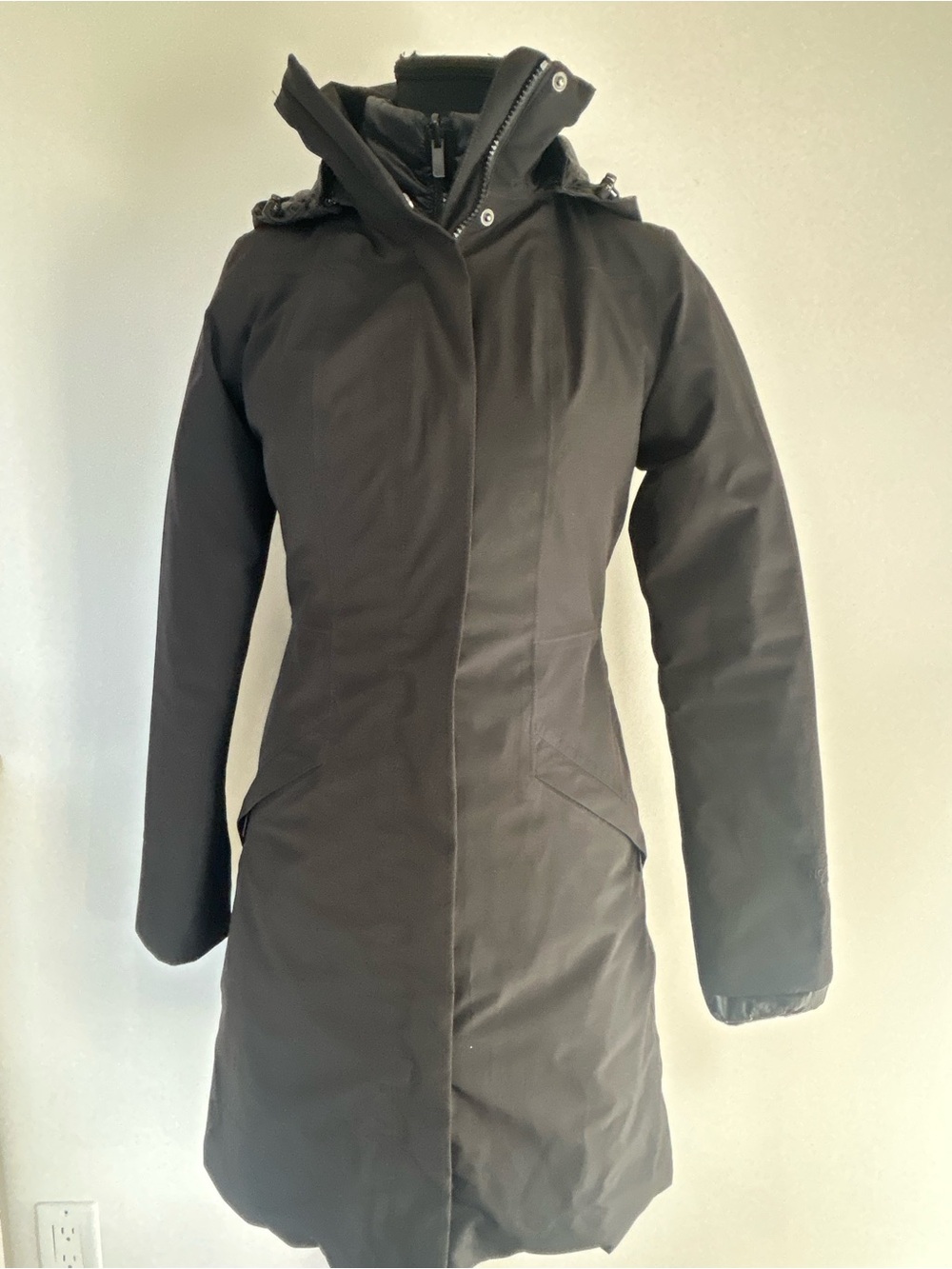 Three in One North Face Black Parka or Long Trench Coat with Removable Hood
